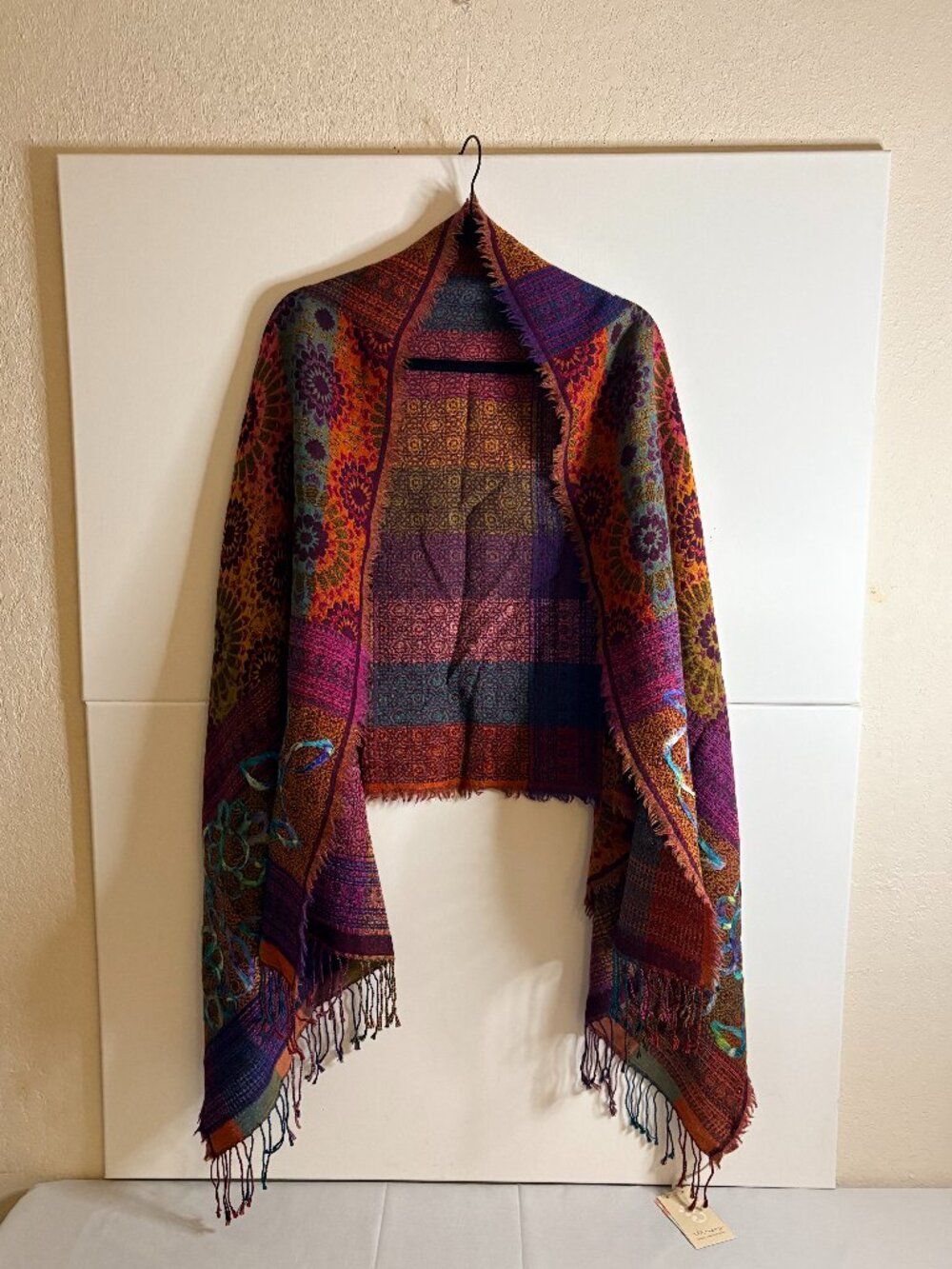 Vismaya Purple Floral Ribbon Embroidery Scarf Wrap Shawl Fringe Boho 72x26